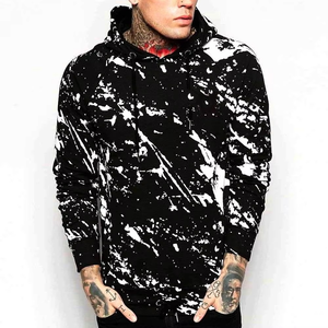 Men's Black White <b>Spray</b> Print Hooded Sweatshirt Regular Fit Casual Knitted Cotton Hoodie <b>Style</b> - Product Image 1