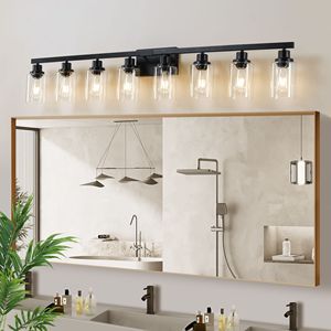 51\" Modern Iron Metal Bathroom <b>Vanity</b> <b>Light</b> Black 8 <b>Light</b> Wall Fixture with Clear Glass Shades for <b>Mirror</b> Bathroom - Product Image 2