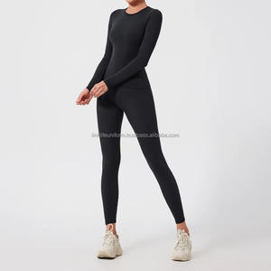 Femmes Fitness 2 pièces ensemble de vêtements de sport sans couture à manches longues Yoga costume tricot tissu transfrontalier nouveau Style entraînement exercice taille - Product Image 1