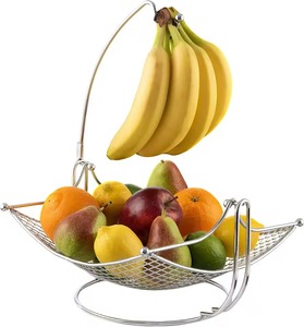 Most Selling Modern Metal Wire Fruit Basket With Banana Holder Hanging Design For Kitchen Storage - Product Image 2