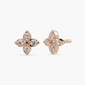 Pendientes de Flor de Trébol con Diamantes Cultivados en Laboratorio, Oro de 14K, Clúster de Diamantes Pequeños, Minimalistas, 8 Piedras, Regalo para Aniversario de Bodas o Fiesta - Product Image 1
