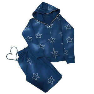 เสื้อฮู้ดดี้แทรคสูทผ้าเฟรนช์เทอร์รี่หนานุ่มสำหรับผู้ชาย สกรีนโลโก้ตามสั่ง ประดับด้วยคริสตัลหรูหรา สไตล์สตรีทแวร์ - Product Image 4