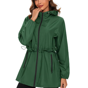 Chaqueta Impermeable Verde Casual con Capucha para Mujer, Abrigo con Cordón Ajustable en la Cintura, Ropa de Lluvia, Cortavientos de Moda para Exteriores, Nueva Prenda Superior Femenina - Product Image 1