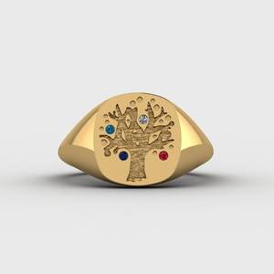 Bague Chevalière Tendance en Argent Sterling 925 Plaqué Or 13mm avec Pierre Coussin Arbre de Vie et Pierres Colorées, Bijoux Fins pour Hommes - Product Image 2