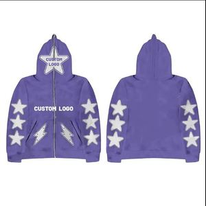 Ensemble de survêtement 2 pièces pour homme avec logo personnalisé, impression en relief, vêtements streetwear, pantalon évasé, sweat à capuche zippé intégral - Product Image 2