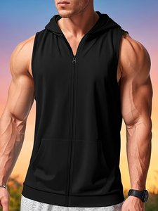 Men's Hooded Sleeveless Vest With Shorts Set Gray Cotton Heavy Jersey Summer Casual Breathable Sport Outfit 2Pcs made Bangladesh - Product Image 2