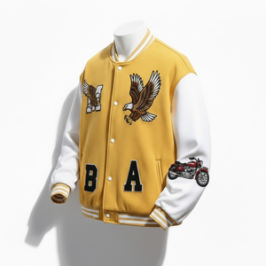 Blouson Bomber Homme Y2K Streetwear Personnalisé avec Logo, Broderie Graphique Aigle Jaune Vintage, Style Letterman, Tissu Lourd - Product Image 3