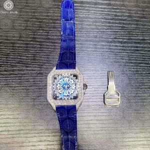 Montre de luxe pour homme Charm_Jewells en acier inoxydable 40 mm avec lunette sertie de diamants arc-en-ciel, boîtier mécanique analogique, date automatique, bouton poussoir caché - Product Image 4