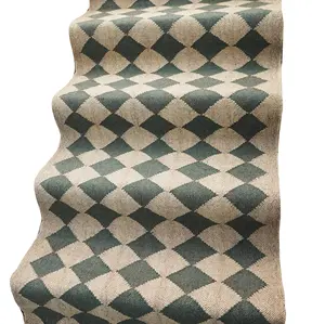 豪华经典印度Kilim羊毛黄麻红毯防滑可逆矩形地毯 & 家庭酒店客厅办公室地毯