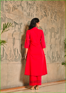 Magenta Applique Work Anarkali Cotton Kurta Dupatta Set - Product Image 4