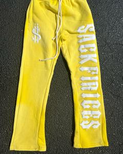 Pantalon de jogging en molleton avec logo personnalisé pour hommes, pantalon de survêtement évasé à motif solide et imprimé bouffant 3D, en éponge française baggy, en tissu usé décontracté - Product Image 4