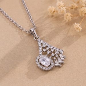 925 <b>Silver</b> Pendant <b>Necklace</b> <b>Set</b> with Sparkling Stud Earrings Elegant Designer Jewelry for Women Party Wear - Product Image 3