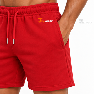 Shorts Bermuda Homme Rouge Couleur Unie Taille Élastiquée Cordon de Serrage Décontracté en Coton Tricoté Respirant Taille Moyenne Vente en Gros - Product Image 5