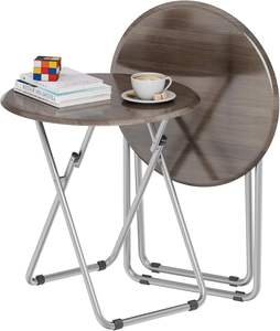 Round Folding Side <b>Table</b> with Metal Frame and Engineered Wood Top for Hotel Exterior Use Contemporary Design - Product Image 1