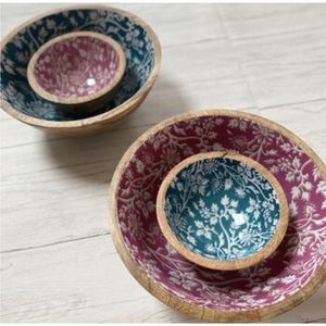 Bol de service artisanal en bois de manguier avec incrustation émaillée motif poisson bleu, bol à salade et fruits de qualité alimentaire pour la décoration de la maison, des hôtels et des restaurants - Product Image 4