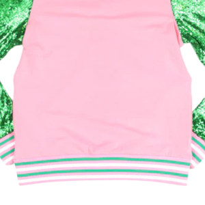 AKA Pink <b>Sequin</b> Cardigan for Women Green Glitter Sleeves Button Front Varsity Style <b>Jacket</b> Pink Green White - Product Image 4