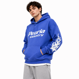 Blue Custom Logo Hooded <b>Pullover</b> Tracksuit <b>Jacket</b> <b>Men</b> Cotton Fleece Hoodie Streetwear Sweatshirt for Winter - Product Image 1