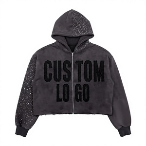 Sweat à capuche personnalisé pour homme avec strass, coupe oversize à épaules tombantes, broderie vieillie, délavage acide et délavé à la pierre, style vintage - Product Image 1