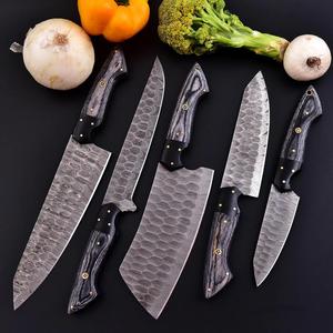 Hand Forged Five-Piece Damascus Steel Chef Knife Set Pakka Wood Handles Durable Sharp Blades Full Tang Construction Leather Bag - Product Image 2