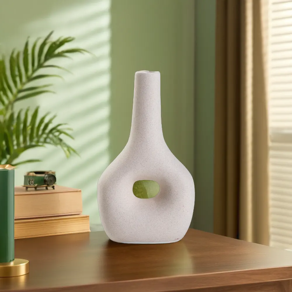 Vaso em forma de flor moderna de cerâmica e porcelana artesanal de estilo chinês para exibição em casa ou escritório