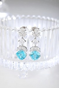 Luxury Women's 925 <b>Silver</b> <b>Stud</b> Earrings With Blue Zircon Cushion Cut Diamond Flower Design Claw Setting Wedding Jewelry - Product Image 3