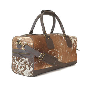 Sac de voyage vintage en cuir véritable à poils de vache avec fermeture éclair, grande capacité, pour week-end, LHDB-0021 - Product Image 3