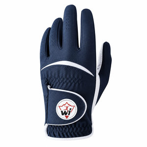 Gant de golf en cuir véritable bleu marine de qualité supérieure avec bordure blanche, doigts respirants, sangle de poignet réglable à scratch pour usage unisexe - Product Image 4