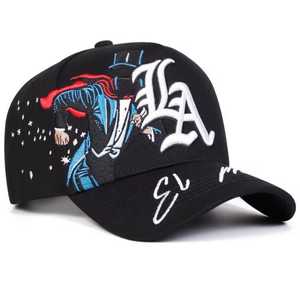 Black Unisex Hip Hop Style <b>Baseball</b> <b>Cap</b> Sublimation Printed Character Design Logo Casual Four Seasons Adjustable Polyester Hat - Product Image 1
