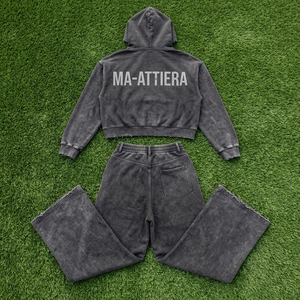 Conjunto de Sudadera con Capucha y Pantalones Jogger para Mujer, Color Gris Carbón, Lavado Ácido, Algodón y Felpa, Ropa Deportiva Urbana, Venta al Por Mayor OEM - Product Image 6