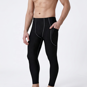 Leggings de Compresión Largos para Hombre, Color Negro Sólido, Spandex y Nailon, Cintura Elástica con Bolsillos - Product Image 5