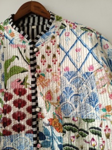 Handmade <b>Patchwork</b> Cotton Kantha <b>Jacket</b>: Reversible Boho Coat - Product Image 2