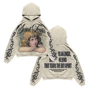 Sweat à capuche zippé unisexe personnalisé en coton 100% délavé à l'acide, coupe courte, avec graphisme DTG - Product Image 1