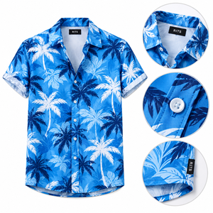 RITS Men's Hawaiian <b>Shirt</b> Short Sleeve <b>Tropical</b> Palm Print Vacation <b>Shirt</b> Turn-down Collar Summer Breathable Fabric wholesale - Product Image 2