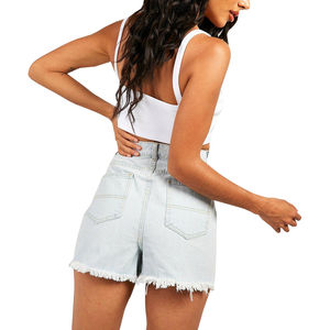 Shorts en jean extensible taille mi-haute pour femme, décontractés, respirants, séchage rapide, écologiques, pour l'été, avec cordon de serrage, effet délavé - Product Image 2