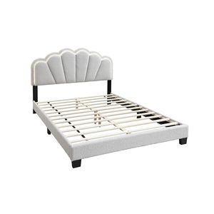 Letto matrimoniale bianco con LED, completamente imbottito, in tessuto di lana con testiera a design floreale, struttura resistente - Product Image 5