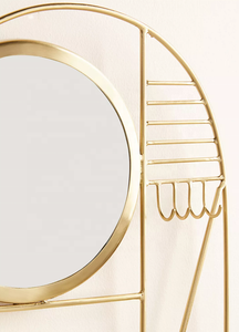 Minimalist <b>Gold</b> Wall <b>Mirror</b> With Hooks And Rack Irregular Shape Decorative <b>Framed</b> Design For Wall Mounting - Product Image 4