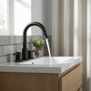 Rubinetto da Bagno Nero Opaco da 8 Pollici con 2 Maniglie e 3 Fori, con Doccetta Estraibile a 360 Gradi e Scarico a Scomparsa - Product Image 6
