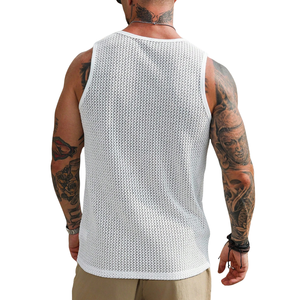Mens Open Knit <b>Mesh</b> Tank <b>Top</b> Crew Neck Breathable Quick Dry Anti-Pilling Summer Casual Streetwear Gym Beach 100% Cotton Hole - Product Image 2