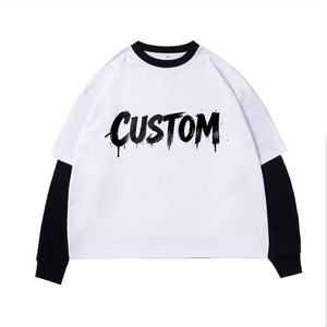 <b>Men's</b> Oversized Long Sleeve T-<b>Shirt</b> <b>Skull</b> Print Contrast Trim Street Style O-Neck Cotton Knitted Fit - Product Image 2
