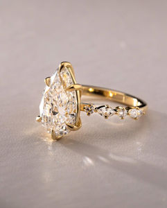 IGI/GIA Lab Grown poire coupe diamant Vintage 14k jaune or blanc mariage/bague de fiançailles unisexe anniversaire fête digne - Product Image 3