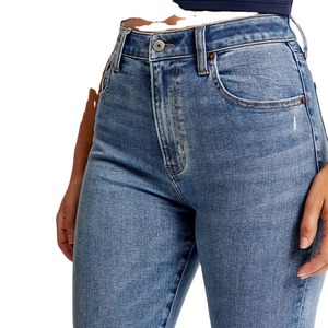 Jean en denim décontracté taille haute pour femme, coupe crayon, séchage rapide, respirant, délavage clair, 100 % coton, couleur personnalisable - Product Image 4