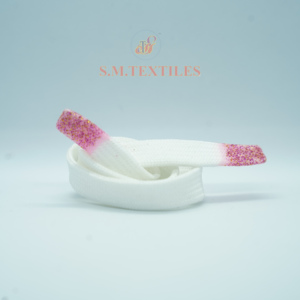 Premium Polyester Flat Draw <b>Cord</b> with Glitter Silicone Aglets, Solid White Decorative <b>Cord</b> for Garments and Bags - Product Image 1