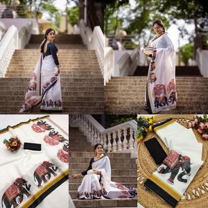 Sari indio de lino y algodón con hermoso estampado digital, para bodas, fiestas y festivales, estilo Bollywood, diseño de diseñador, para mujer. - Product Image 5