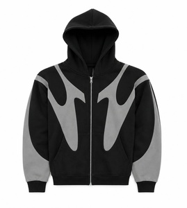 Sweat-shirt à capuche zippé pour homme, coupe oversize, style streetwear, en tissu tricoté, imprimé numérique, respirant, pour l'automne - Product Image 2