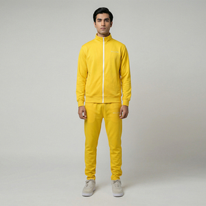 Winter Men's <b>Hooded</b> Plus Size Bright Yellow Full <b>Zip</b> Jacket Jogger Pants Regular Fit Casual Sportswear Custom 100% Cotton - Product Image 2
