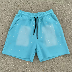 Shorts en toile délavée personnalisés pour hommes, 100 % coton, effet soleil, couleur unie, streetwear, cordon de serrage, taille haute, décontractés, été - Product Image 1