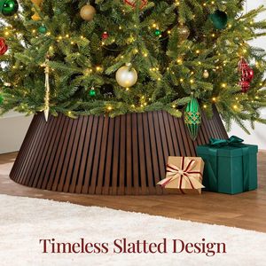 Funda rústica de madera con listones para árbol de Navidad, base de bambú ecológico para decoración navideña estilo granja, suministro al por mayor - Product Image 3
