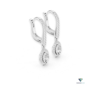 Pendientes de Oro Blanco con Halo de Marquesa y Diamantes Cultivados en Laboratorio de 0.85 CT en Oro Sólido de 18K, Elegantes Pendientes Colgantes para Mujer - Product Image 4