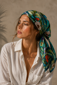 Floral Stained Glass Silk Scarf Lightweight Shawl Floral Print Square Scarf for Women Gift Decor - Product Image 2