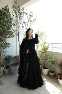 PinkCityBlocks Readymade Indian Long Gown Dupatta Set Full Stitching Faux Georgette Thread Sequin Work Diwali Party Wear Outfit - Product Image 3